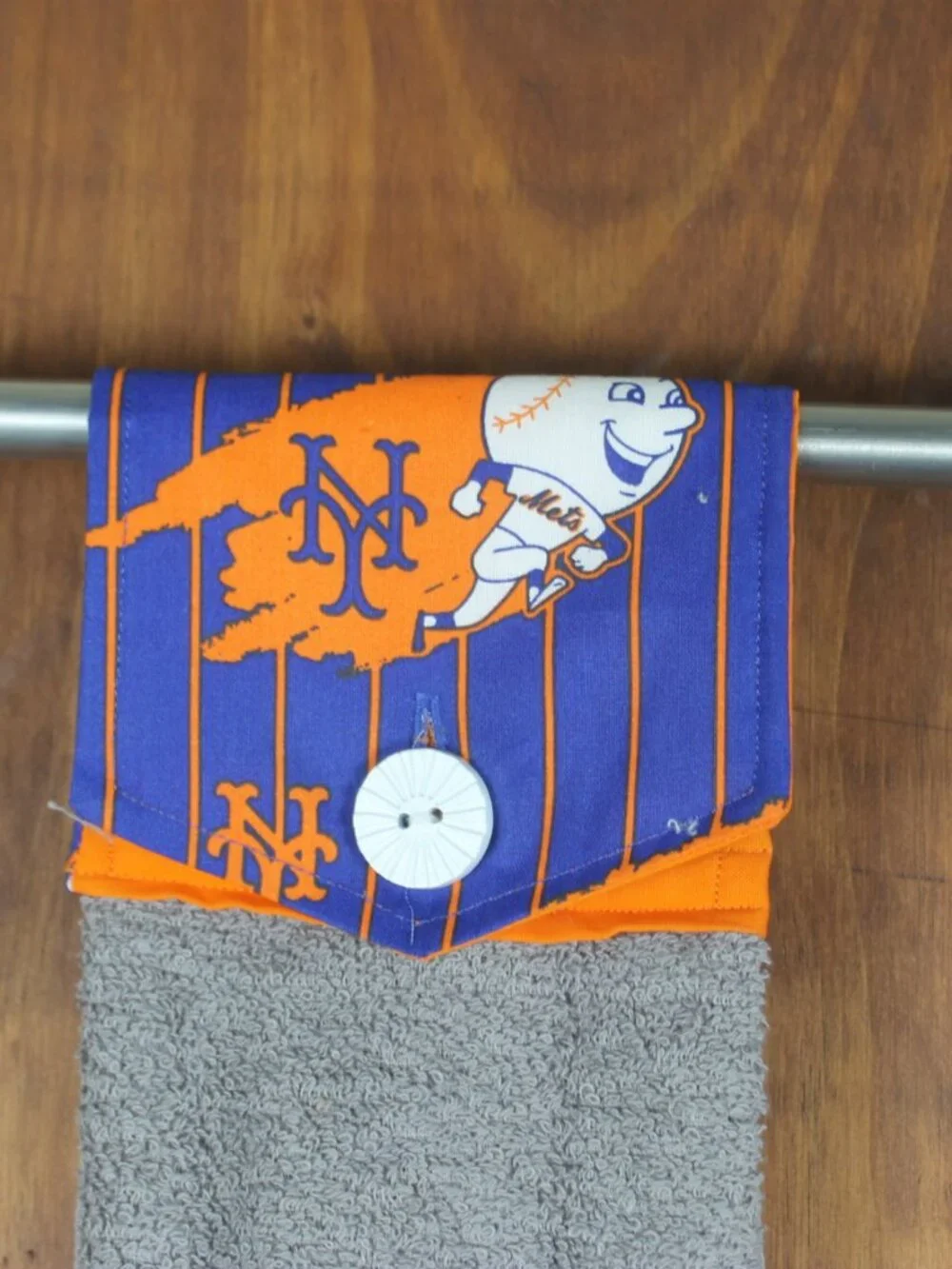 New York Mets Blue Orange Gray Cotton Handmade Hanging Hand Towel Button Closure